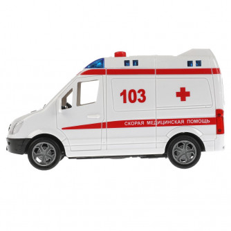 Машина пластик свет-звук MERCEDES-BENZ SPRINTER СКОРАЯ 14,5см, инерц, кор. Технопарк в кор.2*36шт SPRINTERVAN-15PLAMB-WH