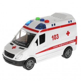 Машина пластик свет-звук MERCEDES-BENZ SPRINTER СКОРАЯ 14,5см, инерц, кор. Технопарк в кор.2*36шт SPRINTERVAN-15PLAMB-WH