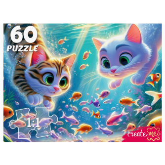 ПАЗЛЫ 60 элементов. КОТЯТА ПОД ВОДОЙ  (арт.Х60-7595)   