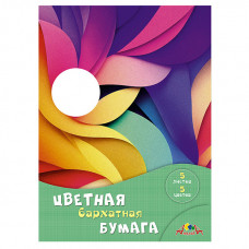 Цветная бумага А4, 5л 5цв в папке, бархатная, КТС 
