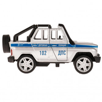 Машина металл UAZ HUNTER ПОЛИЦИЯ 11,5 см, двери, баг, ин, фигурка, асс, кор. Технопарк HUNTERBCH-12POL-SOLSR