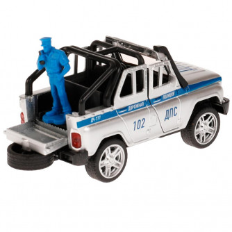 Машина металл UAZ HUNTER ПОЛИЦИЯ 11,5 см, двери, баг, ин, фигурка, асс, кор. Технопарк HUNTERBCH-12POL-SOLSR
