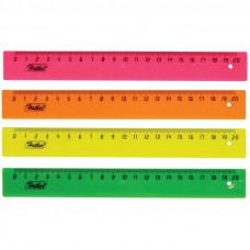 Линейка пласт.20см Hatber цв., флуор., ассорти MNp_20009  