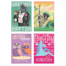 Картон цветной А4, 8л, 8цв, папка, Альт, 