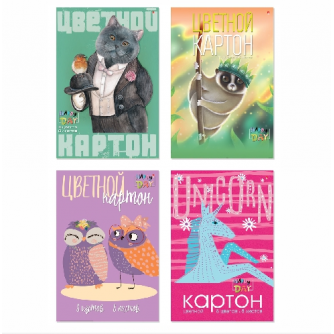 Картон цветной А4, 8л, 8цв, папка, Альт, 