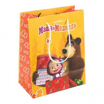 Пакет подарочный МАТОВЫЙ Маша и Медведь мl,140 гр/м2 ЧУДО ПРАЗДНИК PML-123140-MB  