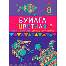 Цветная бумага А4, 8л 8цв на скрепке, мелованная, двусторонняя, Hatber 