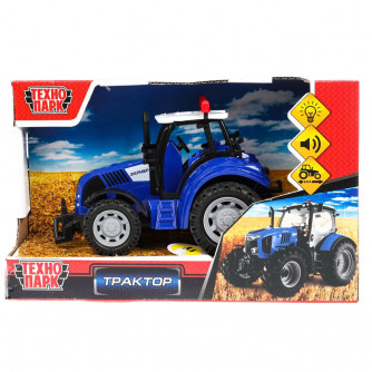 Модель пластик свет-звук ТРАКТОР 15 см, подвижные детали,инерция. кор. Технопарк 1901A101-R-BLUE (96)   