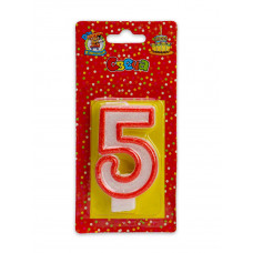Свеча для торта с красной окантовкой с блестками Цифра 5  С-2410