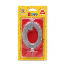 Свеча для торта Цифра 0  Серебряный глиттер С-1828