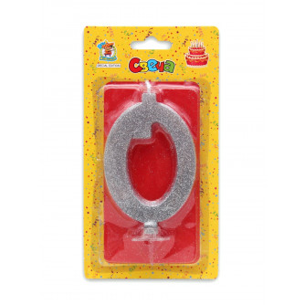 Свеча для торта Цифра 0  Серебряный глиттер С-1828