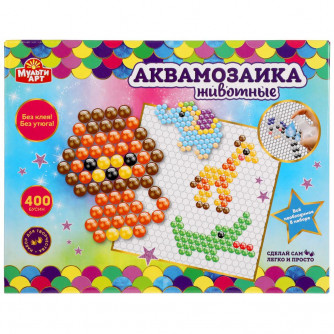 Набор д/детского тв-ва аквамозаика 400 бусин, САФАРИ МУЛЬТИ АРТ ABMA400-1   
