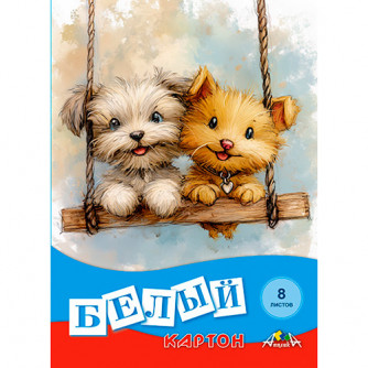 Картон белый А4, 8л, папка, немелованный, КТС, 