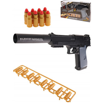 Пистолет серый 10 мягких пуль, 8 в обойме,глушитель. арт. Y25190004-2 Пистолет серый 10 мягких пуль, 8 в обойме,глушитель. арт. Y25190004-2