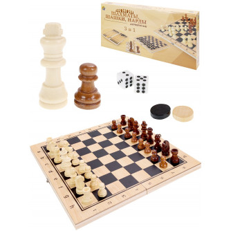 Игра 3 в 1 дерево(шахматы, шашки, нарды) (24х14.5х3 см) фигуры-дерево в коробке (Арт.ИН-9466)