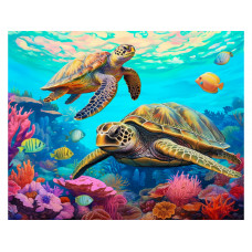 Алмаз. мозаика (клас.) 40х50 см, с подр.,с част.заполн. (30цв) Морские черепахи на рифе(Арт.НД-0597)