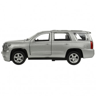 Машина металл CHEVROLET TAHOE 12 см, двери, багаж, инерц, серебристый , кор. Технопарк TAHOE-12-SR   