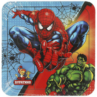 Игрушка деревянная пазл spiderman, 10*10 см терм. пакет Буратино SPM-02