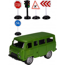 Машинка инерционная в наборе (12*6,5*5,5 см, свет, звук,светофор, дор. знаки, зеленый) (арт.ИК-3125)