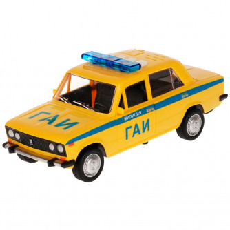 Машина пластик свет-звук ВАЗ-2106 МИЛИЦИЯ 22 см, двери, инерц, желтый,  кор. Технопарк LADA2106-22PLPOL-YE   