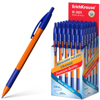 Ручка шариковая автомат. Erich Krause R-301 Matic&Grip Orange СИНЯЯ 0.7мм, к/у 46762   
