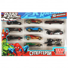 Машина металл ROAD RACING набор супергерои 7,5 см, 10 шт,в ассорт, кор. Технопарк RR-SET-121-R