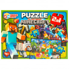 По мотивам Minecraft. Пазлы в коробке, набор 2 в 1: 15 и 24 детали. Умные игры. 4660254443792   