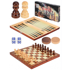 Игра 3 в 1 (нарды, шашки, шахматы) 29 см, фигуры-дерево в коробке (Арт. AN00899)   