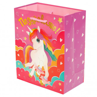 Пакет подарочный глянцевый м,единорог,140 гр/м2 ЧУДО ПРАЗДНИК PM-102380-TM  
