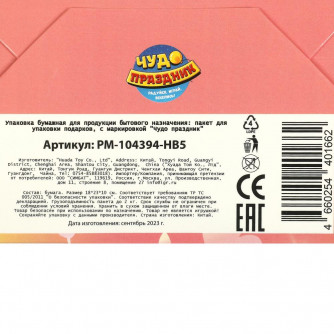 Пакет подарочный глянцевый m, 18*23*10 см ЧУДО ПРАЗДНИК PM-104394-HB5