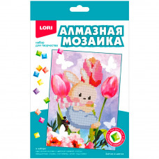 Набор для творчества Алмазная мозаика 15*20 детская (неполное заполнение) Зайчик в цветах Амк-014 LORI   