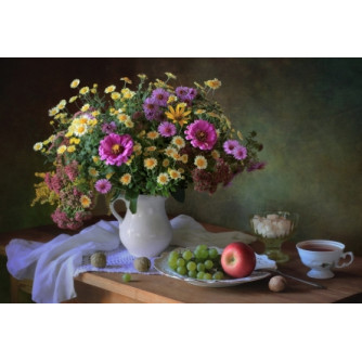Холст с красками Красивые цветы на столе Х-3749