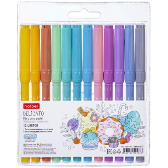 Фломастеры 12цв. Hatber DELICATO пастельные, п/у, е/п FP_069405   