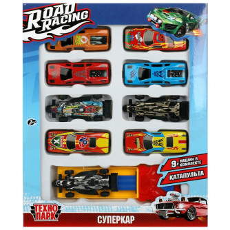 Машина металл ROAD RACING набор СУПЕРКАР 7,5 см, 9 шт,в ассорт, кор. Технопарк RR-SET-244-R   
