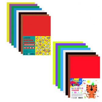 Картон цветной А4, 8л, 8цв, пакет, мелованный, deVente 