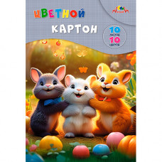 Картон цветной А4, 10л, 10цв, папка, немелованный, КТС 