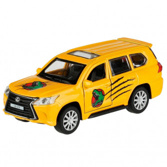 Машина металл LEXUS LX570 ДИНОЗАВРЫ 12 см, двери, багаж, инерц, желтый,  Технопарк LX570-12DIN-YE 