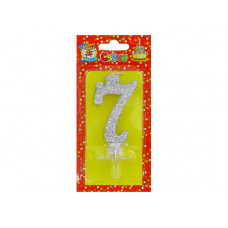 Свеча для торта Серебряный глиттер Цифра 7 С-1835