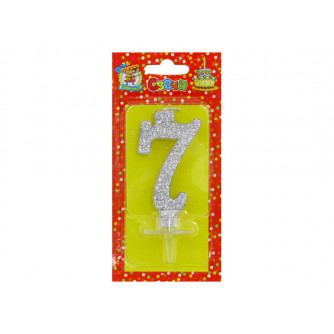 Свеча для торта Серебряный глиттер Цифра 7 С-1835