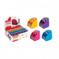 Точилка пластиковая deVente, 1 отверстие, с контейнером, ассорти, картонный дисплей 4071410   