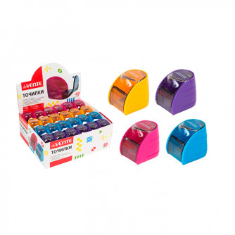 Точилка пластиковая deVente, 1 отверстие, с контейнером, ассорти, картонный дисплей 4071410   