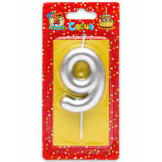 Свеча для торта Серебряная Цифра 9 С-1817