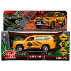 Машина металл LEXUS LX570 ДИНОЗАВРЫ 12 см, двери, багаж, инерц, желтый,  Технопарк LX570-12DIN-YE 
