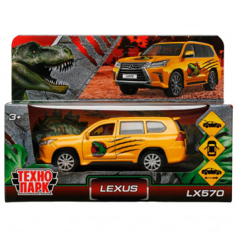 Машина металл LEXUS LX570 ДИНОЗАВРЫ 12 см, двери, багаж, инерц, желтый,  Технопарк LX570-12DIN-YE 