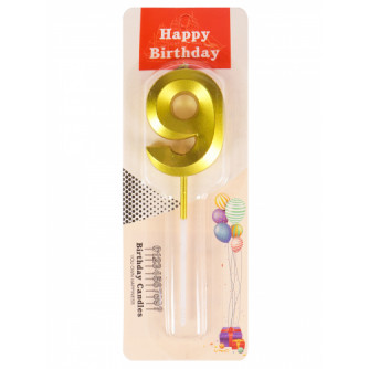 Свеча для торта Золотой стиль Цифра 9 С-2972