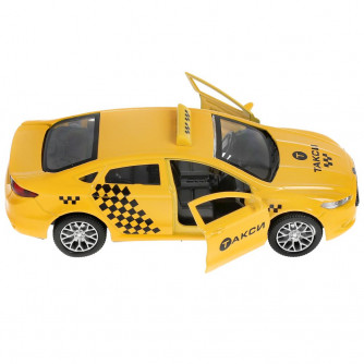 Машина металл свет-звук FORD MONDEO ТАКСИ 12 cm, двери, багаж, инерц, кор. Технопарк MONDEO-12SLTAX-YE