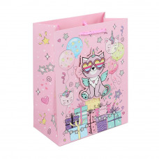 Пакет подарочный с аппликацией, котики, размер m,190 гр/м2 ЧУДО ПРАЗДНИК PAM-113276-CAT  