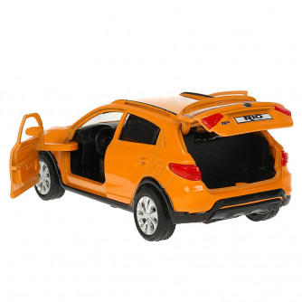 Машина металл KIA RIO X длина 12 см, двери, багаж, инерц, оранжевый, кор. Технопарк XLINE-12-OG  