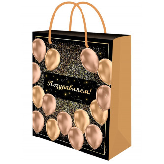 Optima Пакет подарочный с глянц.лам. 26,4х32,7x8 см (L) Праздничные шары, 128г (соб.разр) ППК-7849   