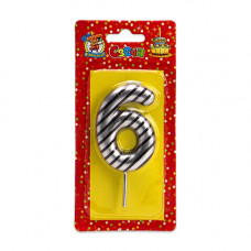 Свеча для торта Цифра 6 серебряная С-2525